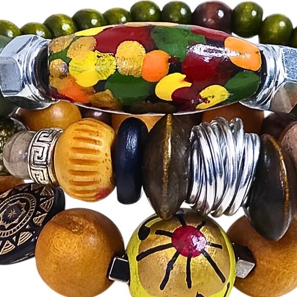 Unisex Artistic Beaded Layered Bracelet Set - Picture 2 of 2